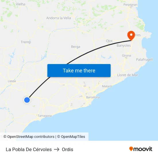 La Pobla De Cérvoles to Ordis map