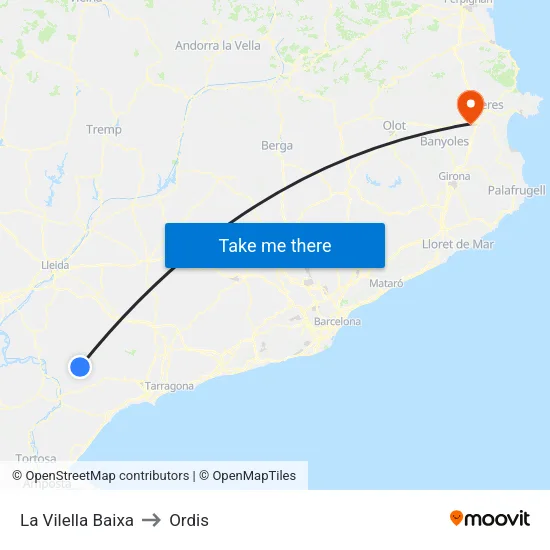 La Vilella Baixa to Ordis map
