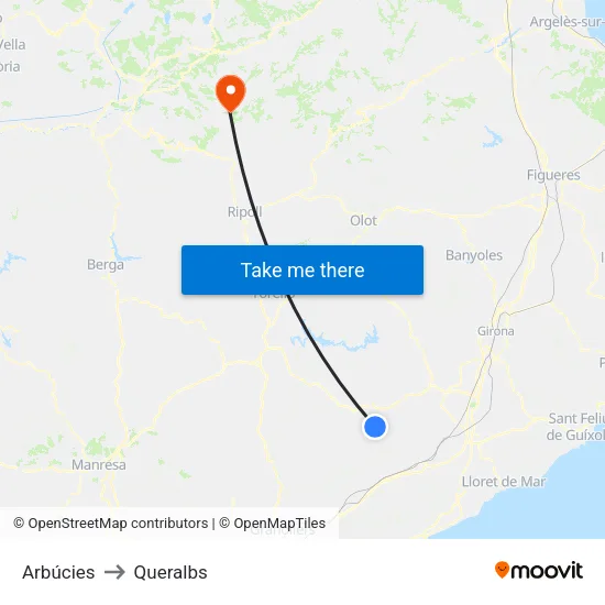 Arbúcies to Queralbs map