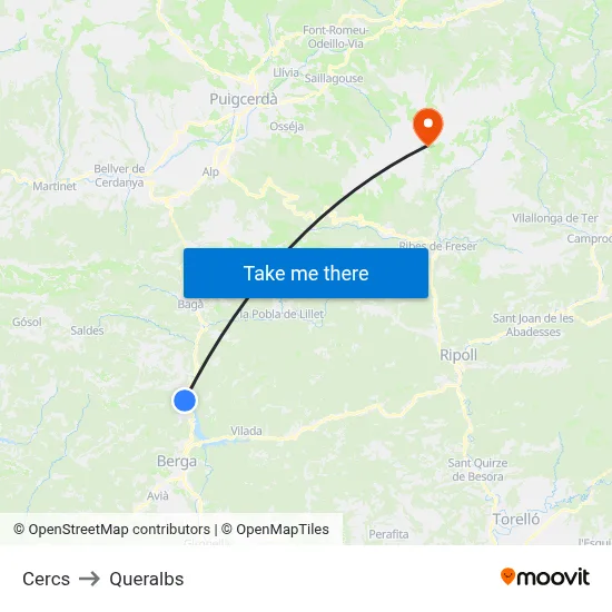 Cercs to Queralbs map