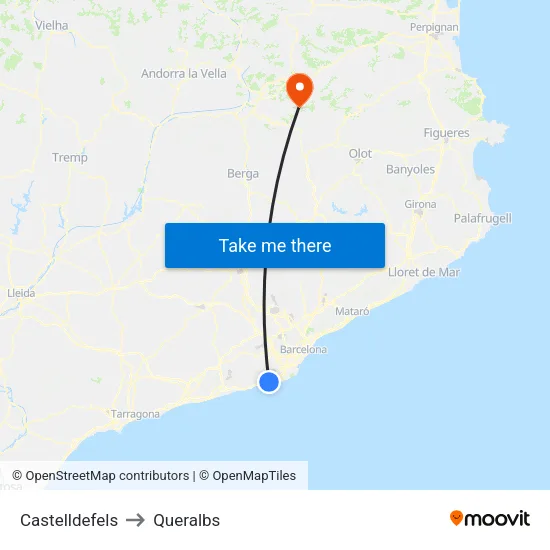 Castelldefels to Queralbs map