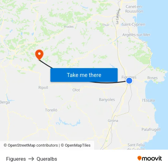 Figueres to Queralbs map