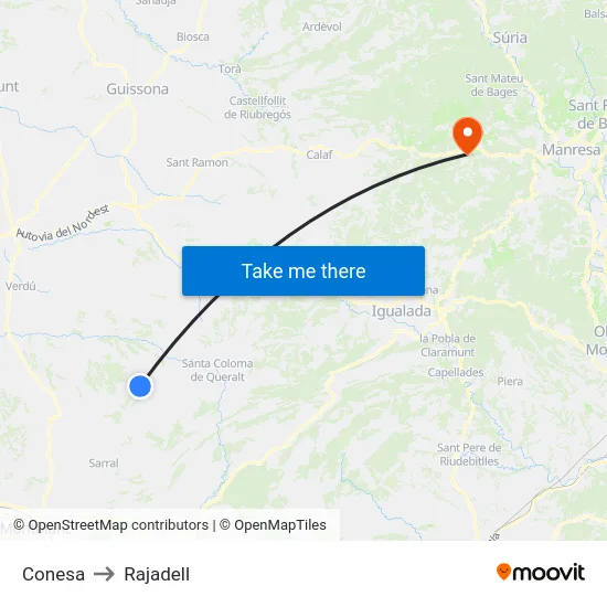 Conesa to Rajadell map