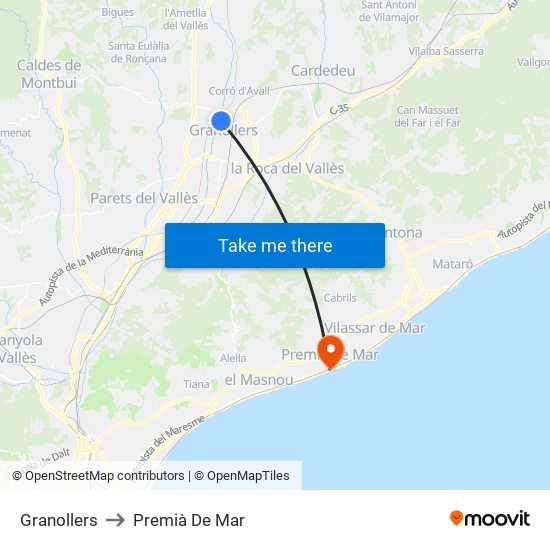 Granollers to Premià De Mar map