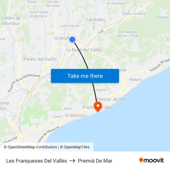 Les Franqueses Del Vallès to Premià De Mar map