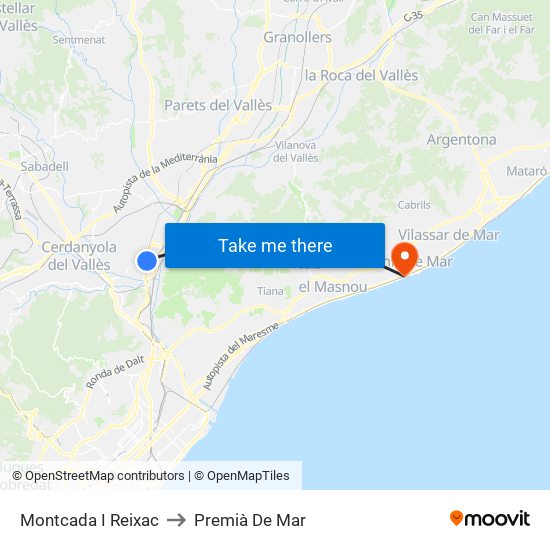 Montcada I Reixac to Premià De Mar map