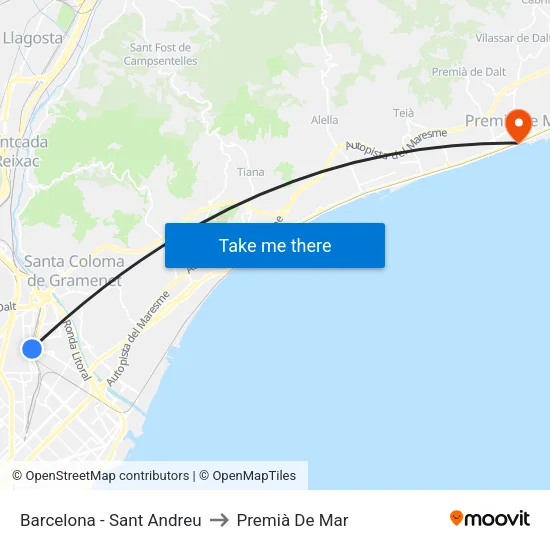 Barcelona - Sant Andreu to Premià De Mar map