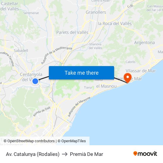 Av. Catalunya (Rodalies) to Premià De Mar map