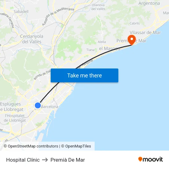 Hospital Clínic to Premià De Mar map