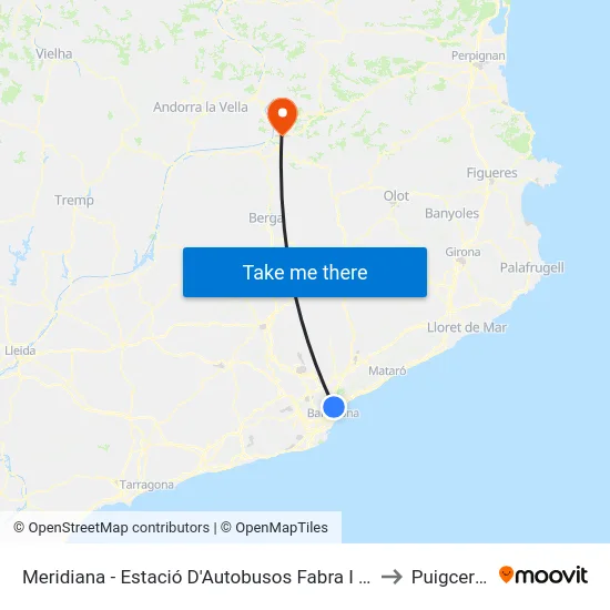Meridiana - Estació D'Autobusos Fabra I Puig to Puigcerdà map