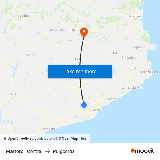 Martorell Central to Puigcerdà map