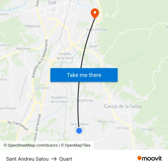 Sant Andreu Salou to Quart map