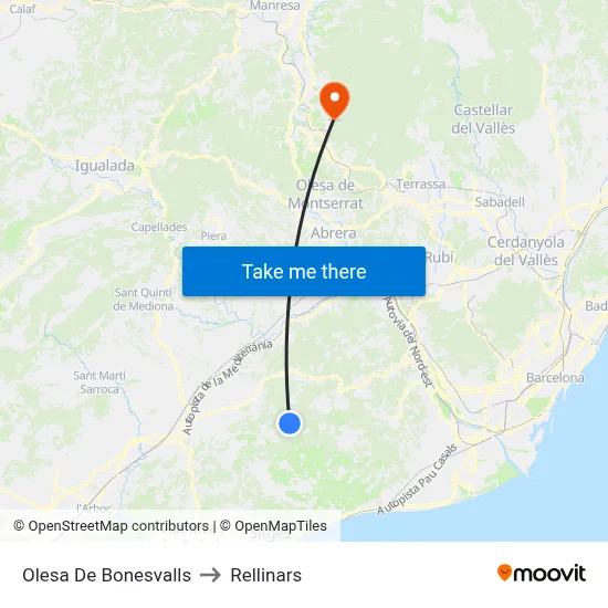 Olesa De Bonesvalls to Rellinars map