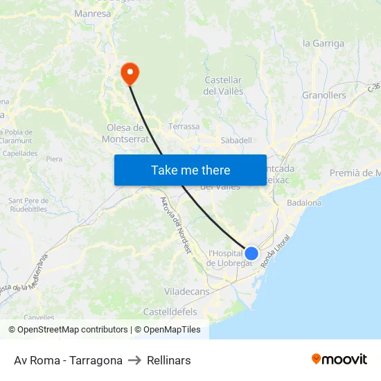 Av Roma - Tarragona to Rellinars map