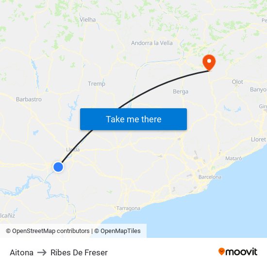 Aitona to Ribes De Freser map