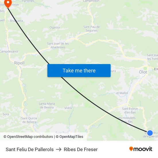 Sant Feliu De Pallerols to Ribes De Freser map