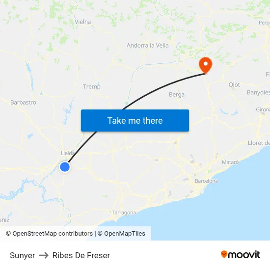 Sunyer to Ribes De Freser map