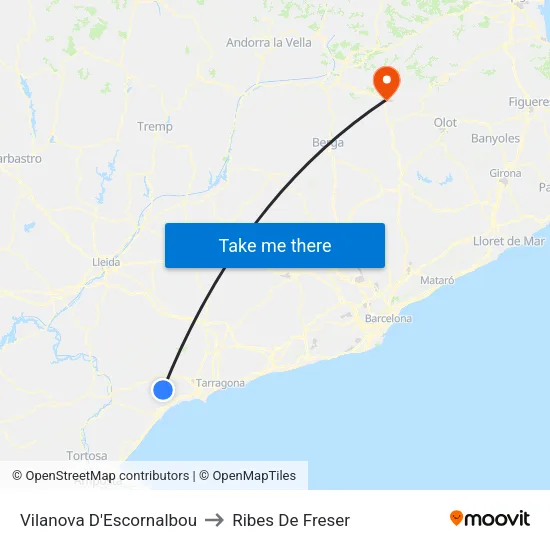 Vilanova D'Escornalbou to Ribes De Freser map