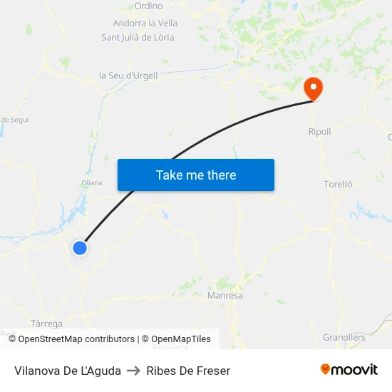 Vilanova De L'Aguda to Ribes De Freser map