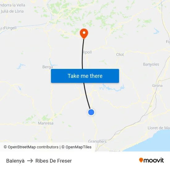 Balenyà to Ribes De Freser map