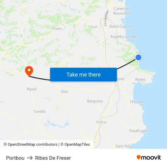 Portbou to Ribes De Freser map