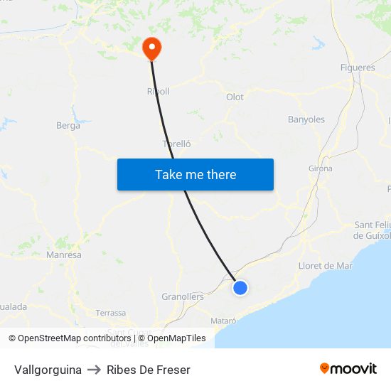 Vallgorguina to Ribes De Freser map