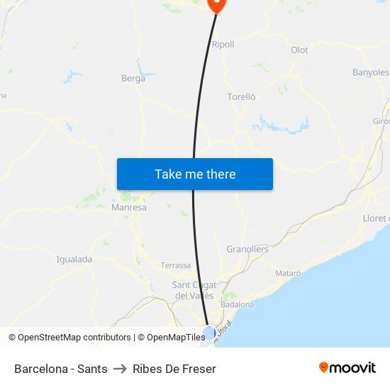 Barcelona - Sants to Ribes De Freser map