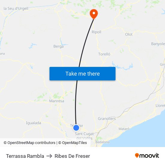 Terrassa Rambla to Ribes De Freser map