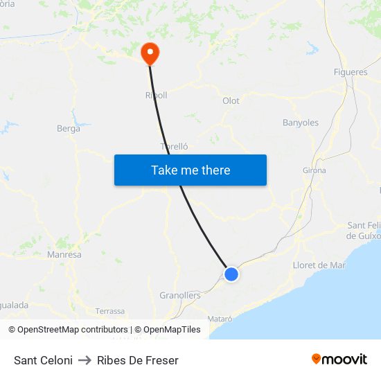 Sant Celoni to Ribes De Freser map