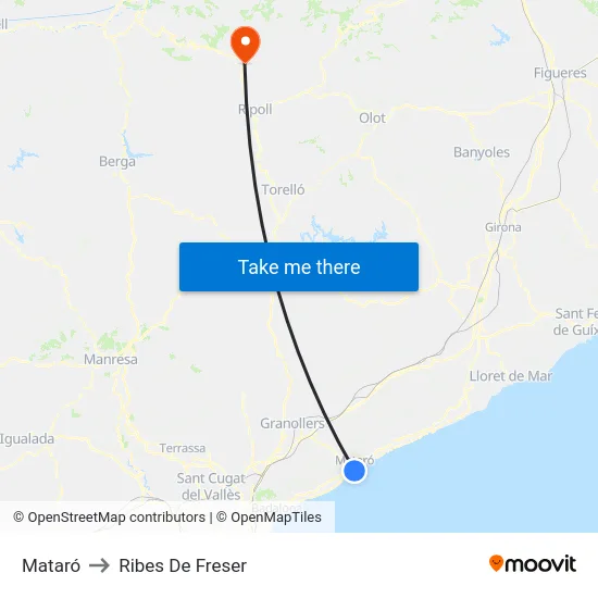 Mataró to Ribes De Freser map