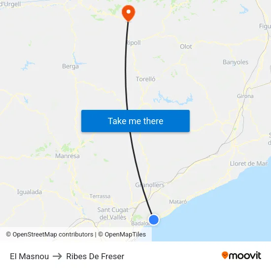 El Masnou to Ribes De Freser map