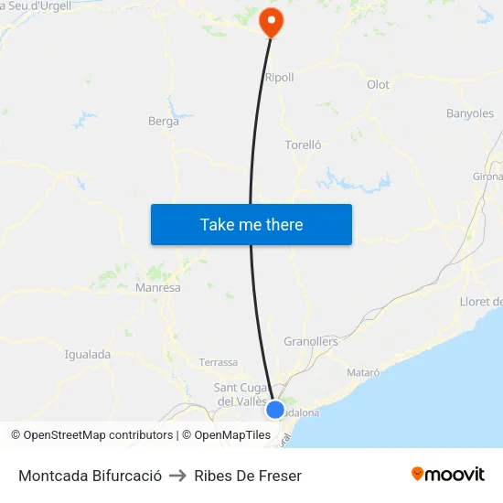 Montcada Bifurcació to Ribes De Freser map