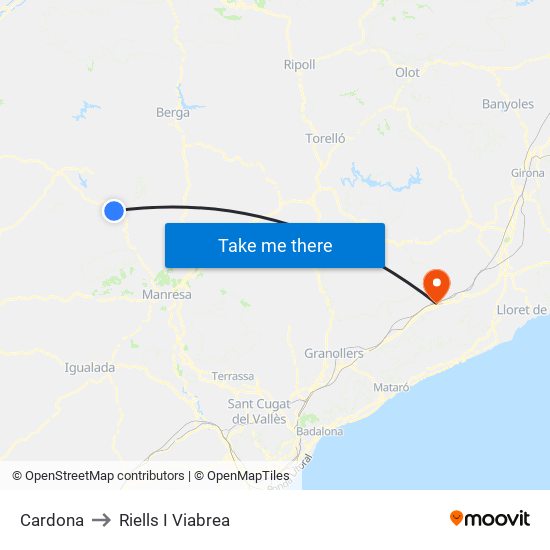 Cardona to Riells I Viabrea map