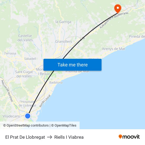 El Prat De Llobregat to Riells I Viabrea map