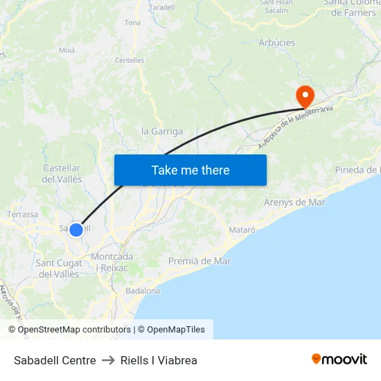Sabadell Centre to Riells I Viabrea map