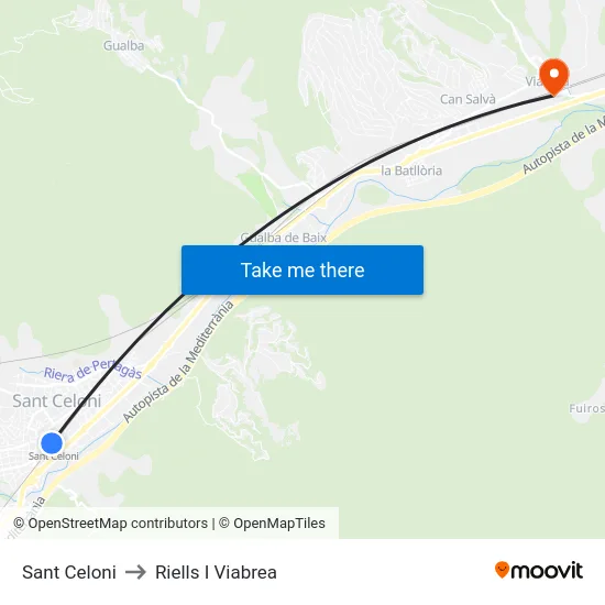 Sant Celoni to Riells I Viabrea map