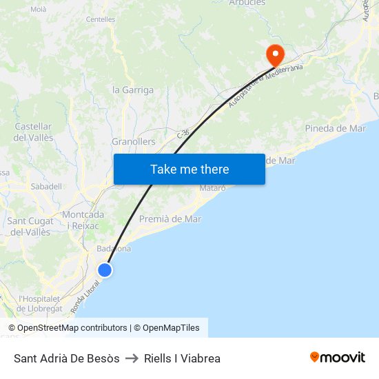 Sant Adrià De Besòs to Riells I Viabrea map