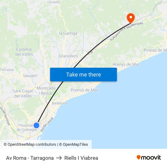 Av Roma - Tarragona to Riells I Viabrea map