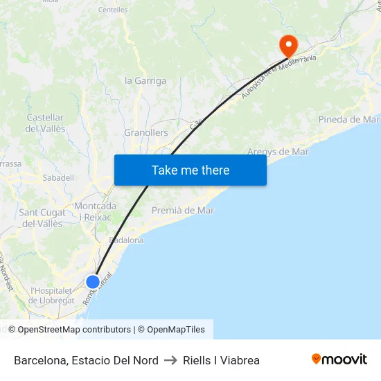 Barcelona, Estacio Del Nord to Riells I Viabrea map