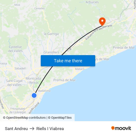 Sant Andreu to Riells I Viabrea map