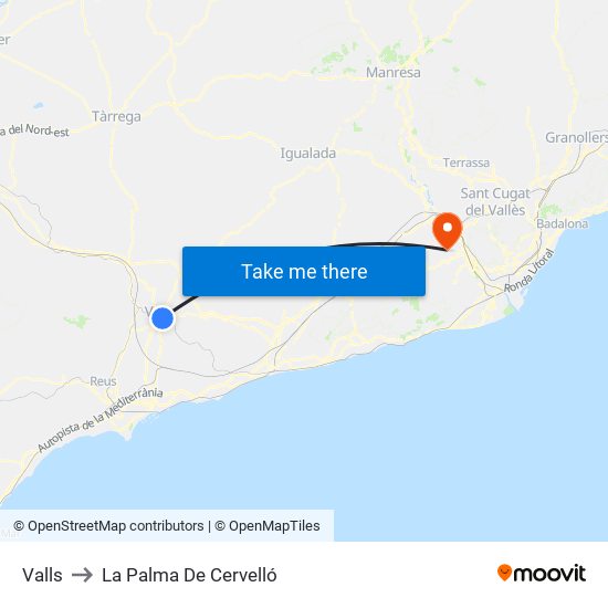 Valls to La Palma De Cervelló map