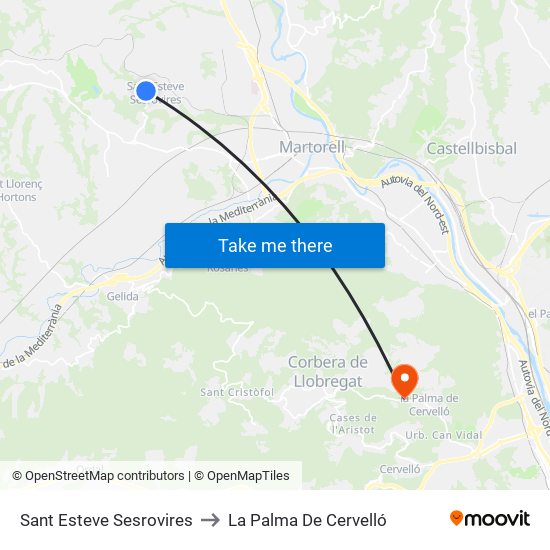 Sant Esteve Sesrovires to La Palma De Cervelló map