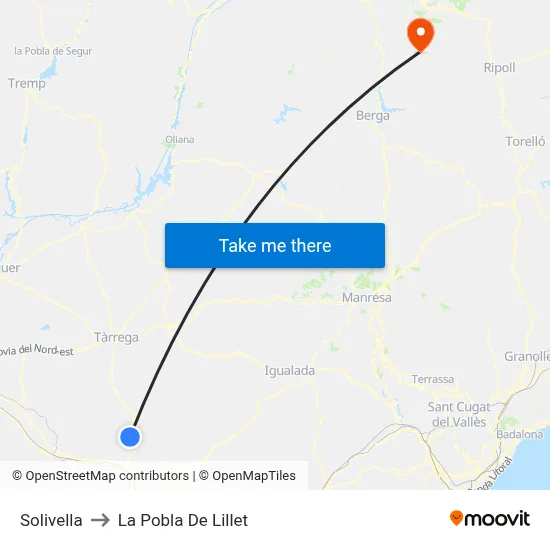 Solivella to La Pobla De Lillet map
