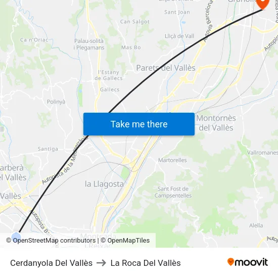 Cerdanyola Del Vallès to La Roca Del Vallès map
