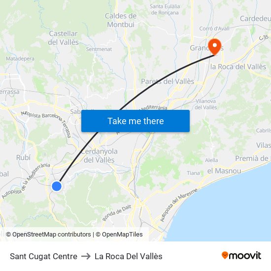Sant Cugat Centre to La Roca Del Vallès map
