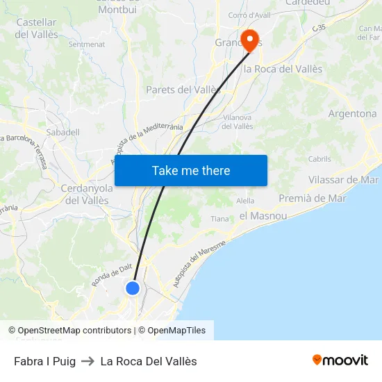 Fabra I Puig to La Roca Del Vallès map