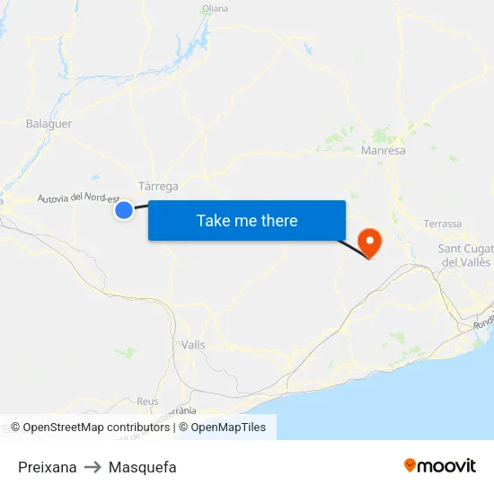 Preixana to Masquefa map