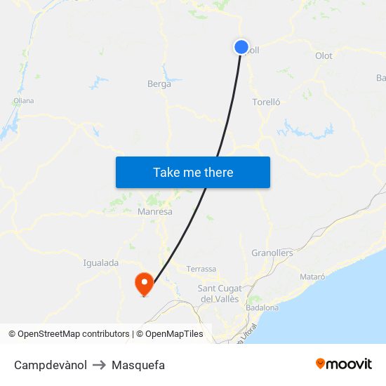Campdevànol to Masquefa map
