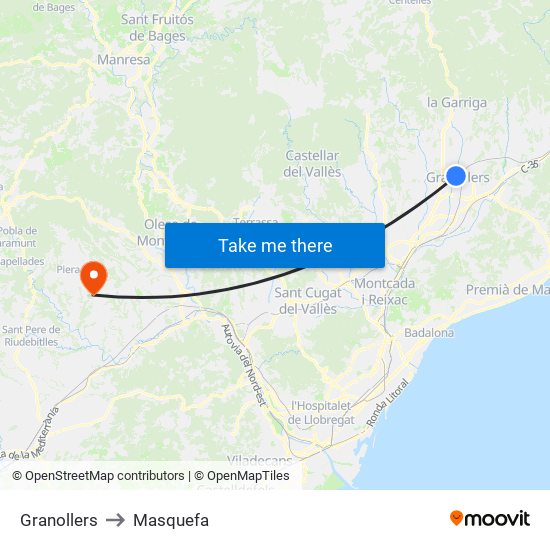 Granollers to Masquefa map