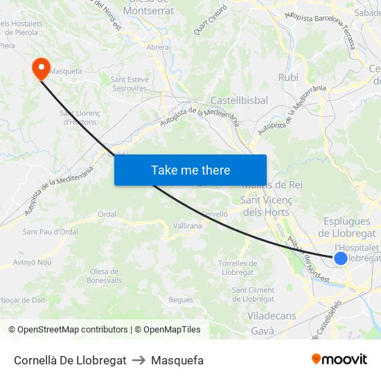 Cornellà De Llobregat to Masquefa map